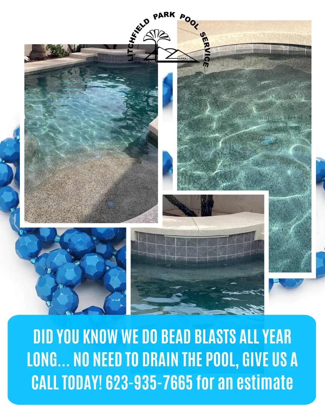 Project No Drain Needed - Bead Blasting Pool Tile in Litchfield Park image