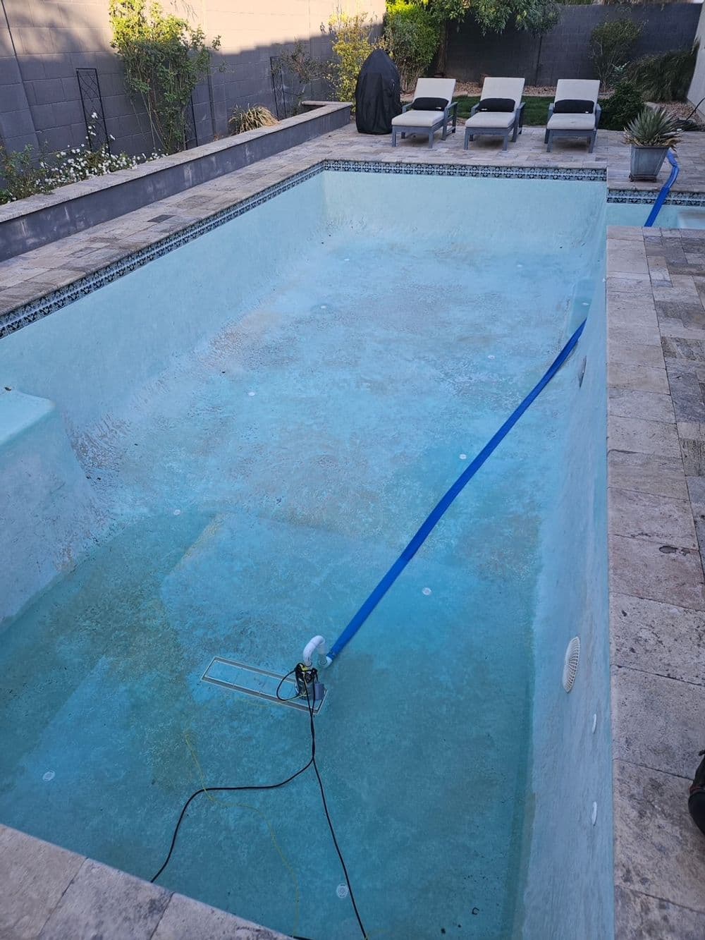 Empty swimming pool before acid wash