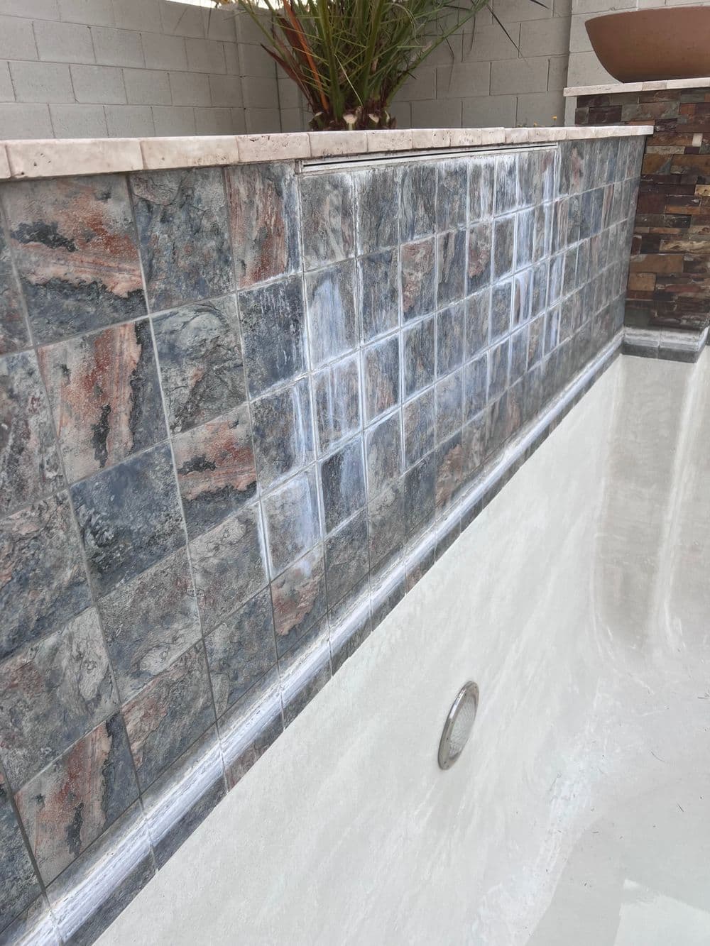 Waterfall before tile cleaning